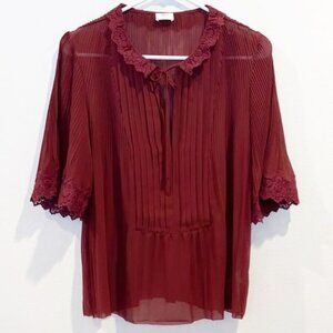 Wilfred Burgundy Lace Trim Blouse Size Small 100% Polyester
